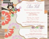 Girls baby shower invitation modern Owl in Purple - printable, digital,DIY Il_170x135