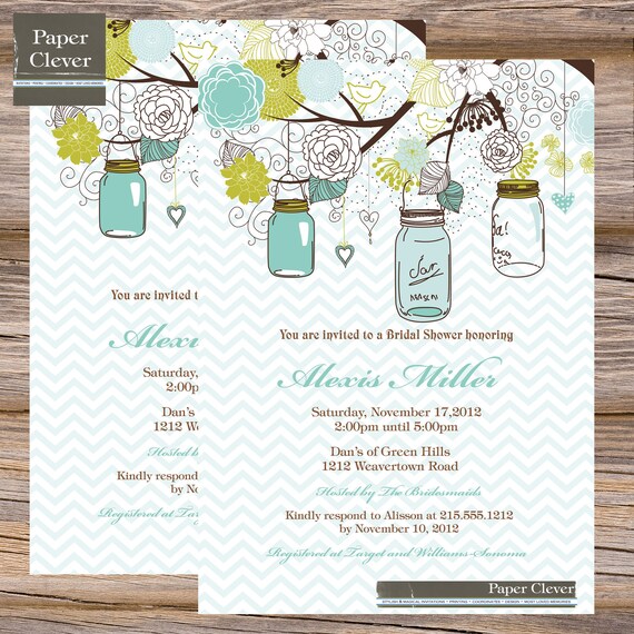 Bridal Shower Invitation Shabby Chic chevron stripe - digital file, printable Il_570xn