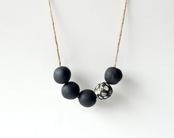 Black and White Necklace Handmade Ceramic Jewelry  by RossLab