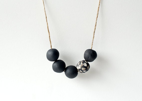 Black and White Necklace Handmade Ceramic Jewelry by RossLab
