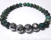 African Turquoise Beaded Bracelet with Silver Faceted Beads