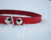 SALE 15.5" Scarlet Red Leather Snap Dog Collar