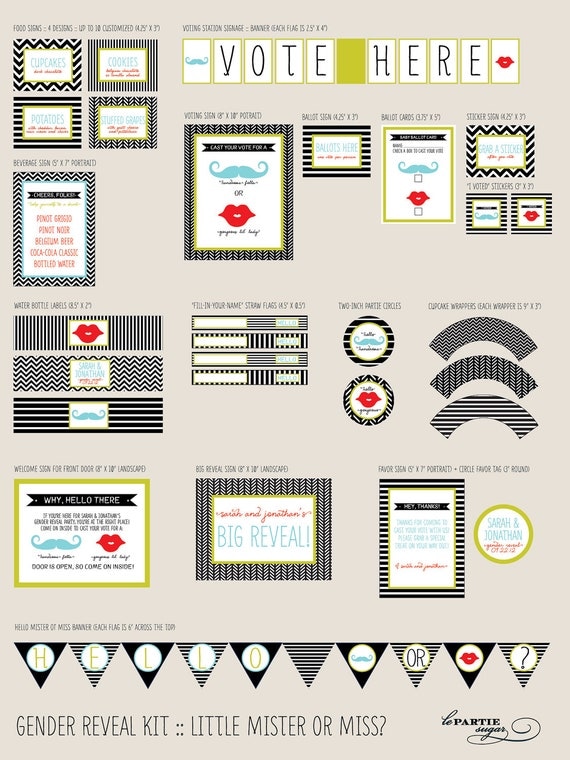Gender Reveal Kit - Little Mister or Miss - PRINTABLE Il_570xn