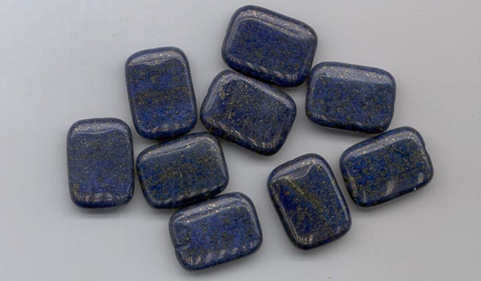 Nine blue lapis beads with pyrite - gorgeous - 20 x 15 mm rectangles