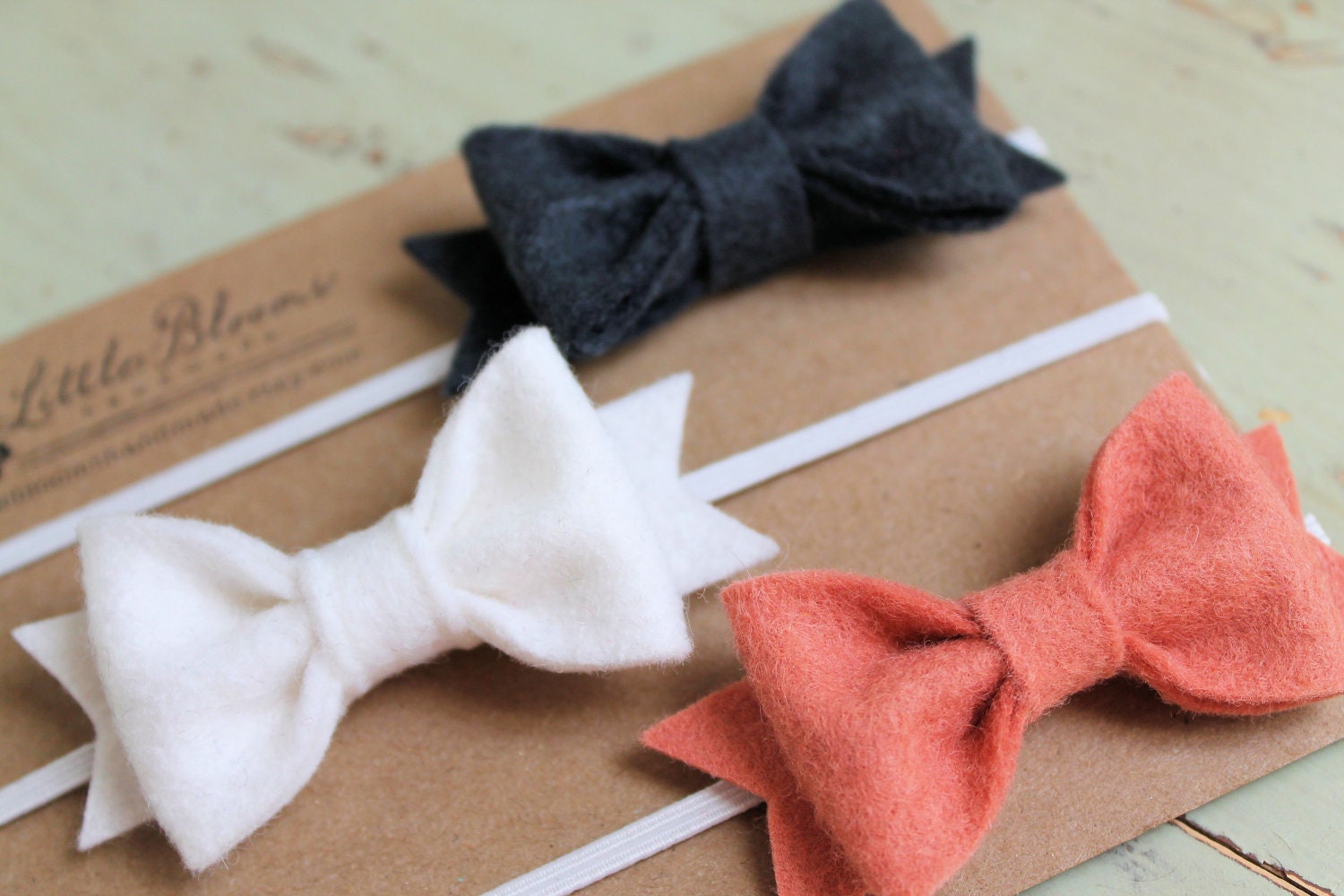 3 Felt Bow Headbands - Pick Your Colors - newborn - baby - toddler - child