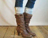 The Lacey Lou - Off White Open-work Leg Warmers with knit lace trim & buttons - Legwarmers boot socks (item no. 3-16)
