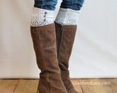 SALE SALE LouLou -off-white: Open-work Knit Leg warmers w/ 3 antique silver buttons - Legwarmers boot socks (item no.9-16)