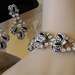 Ornate 50s Filigree Demi Parure (Black Glass Stones/Rhinestones) Bracelet & Drop Earrings