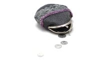 Coin purse - coin pouch - felted wool coin purse grey violet purple - metal frame purse - ready to ship