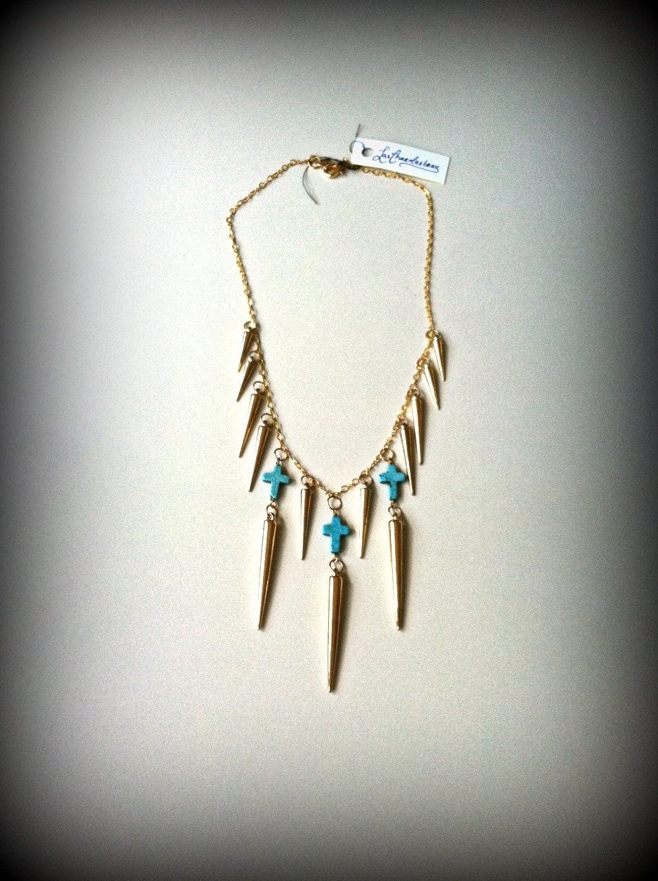 Turquoise and Gold Spiked Iron Maiden Necklace