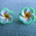 Stainless Posts 15mm Beautiful Hawaiian White with Lime Green Tips Plumeria Frangipani Polymer Clay Post Earrings with a Yellow Center