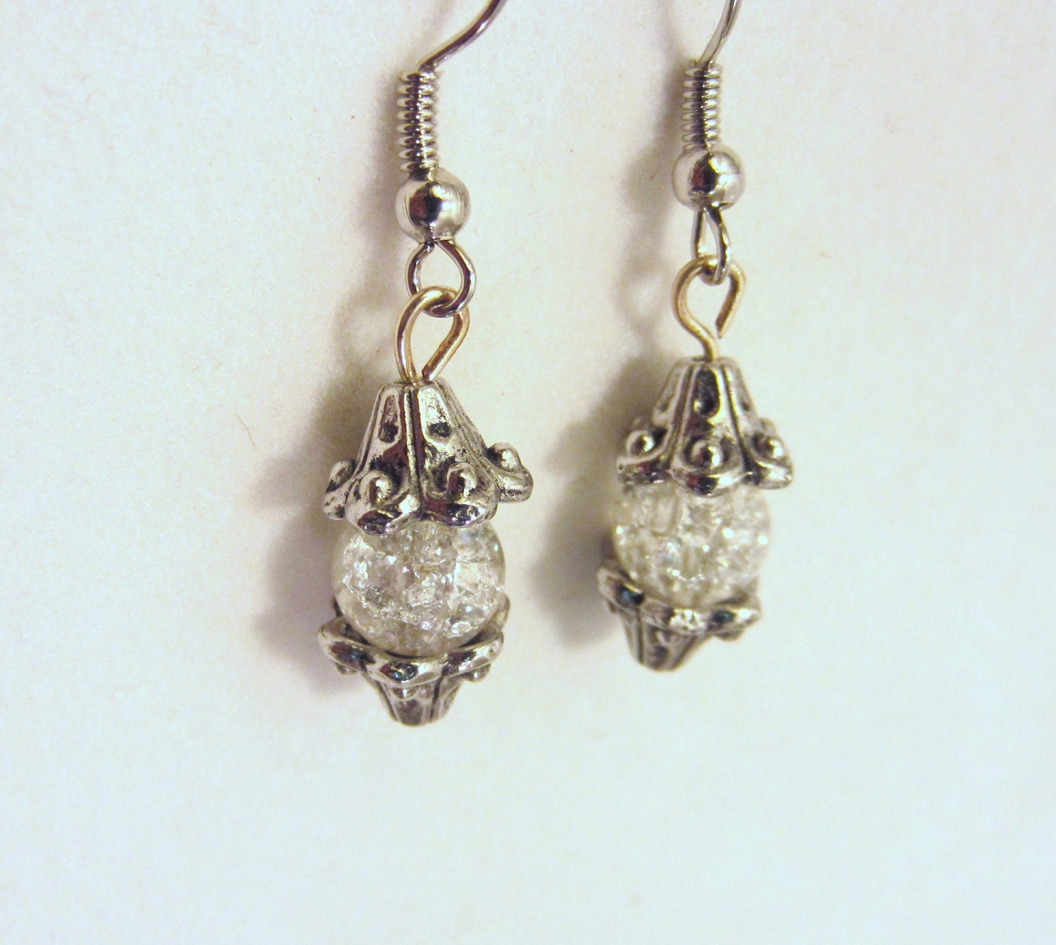 Silver and White  Dangling Earrings