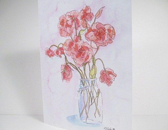 Fine Art Blank Greeting Cards Stationery Blank Note Cards Thank You Cards Watercolor Print Botanical Floral Gardener Peach Pink Handmade