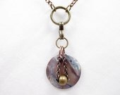 Bronze Lariat Necklace Beaded Jewelry Shell Button Necklace Handmade Earthy Brown Rustic Bohemian Woodland Nature