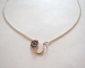 Lucky Silver Charm Necklace - Delicate Silver Horseshoe and Flower Charm Necklace - Handmade Silver Jewelry