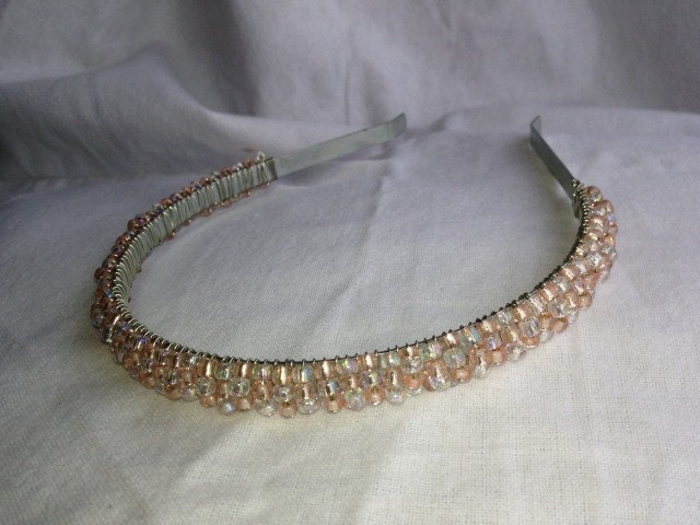pink wire wrapped beaded headband shell pink ballerina pink
