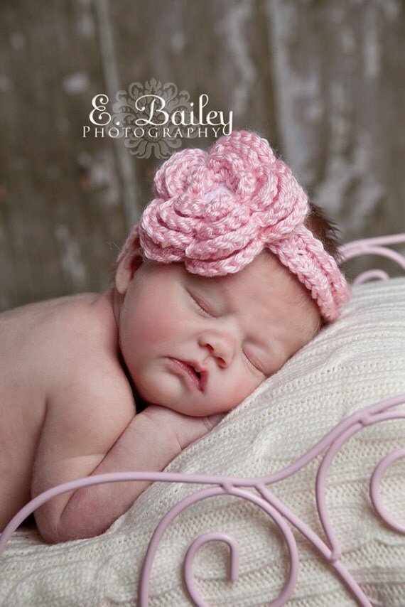 911 New crochet baby headband video 925 Items similar to Crochet Headband Flower / Baby Headband   Light Pink   