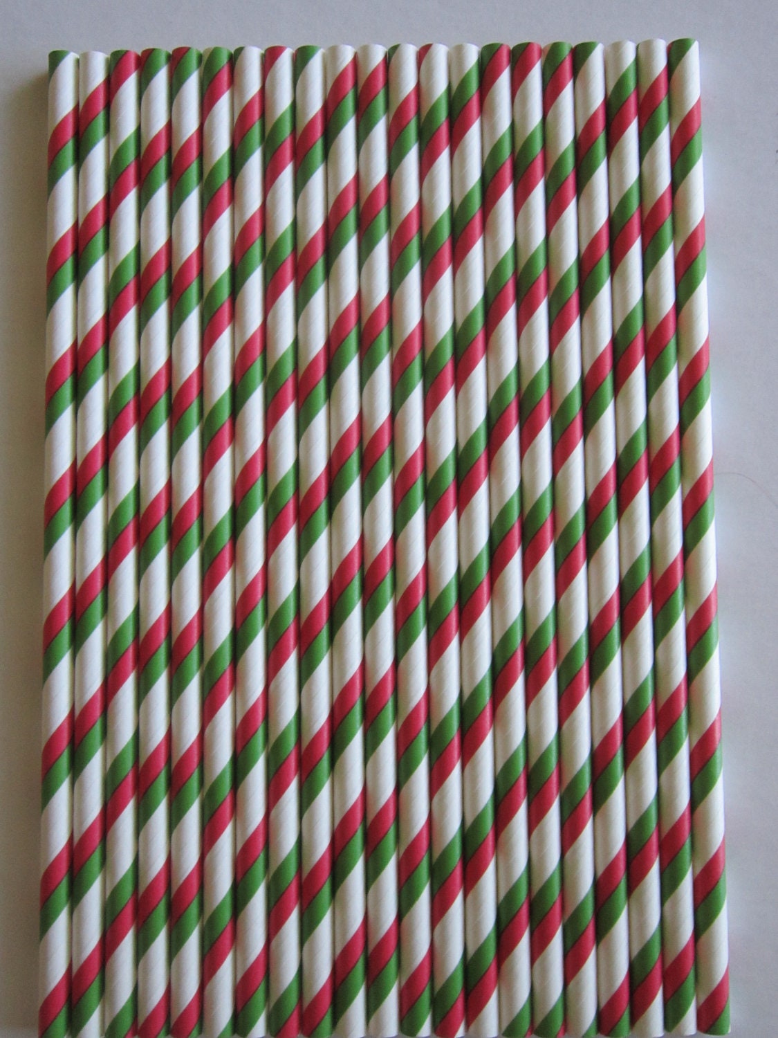 25 Red & Green Double Striped Paper Drinking Straws Il_570xn