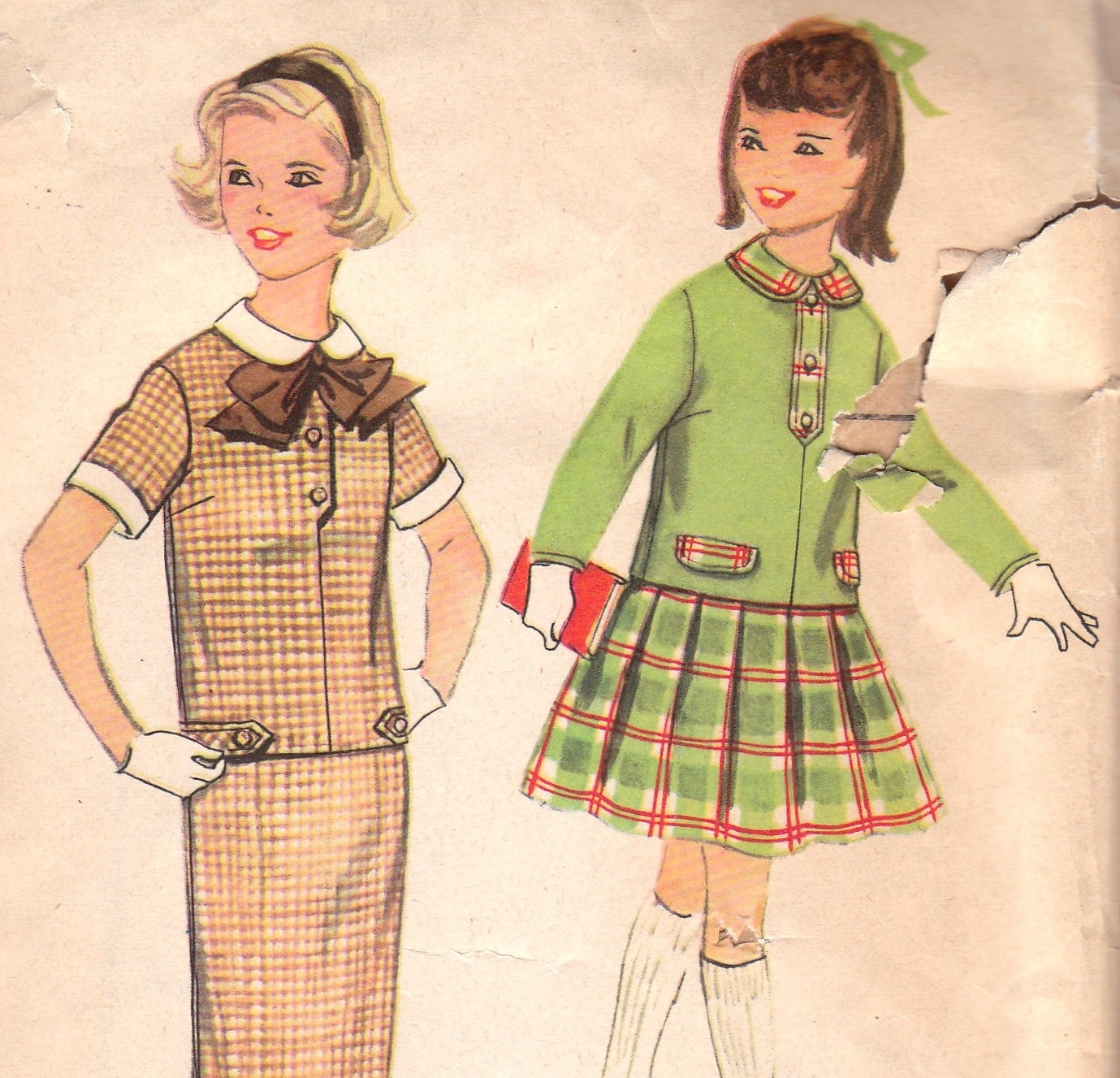 1950s Girls Pleated Skirt and Blouse or Jacket Pattern Simplicity 2739 Size 10