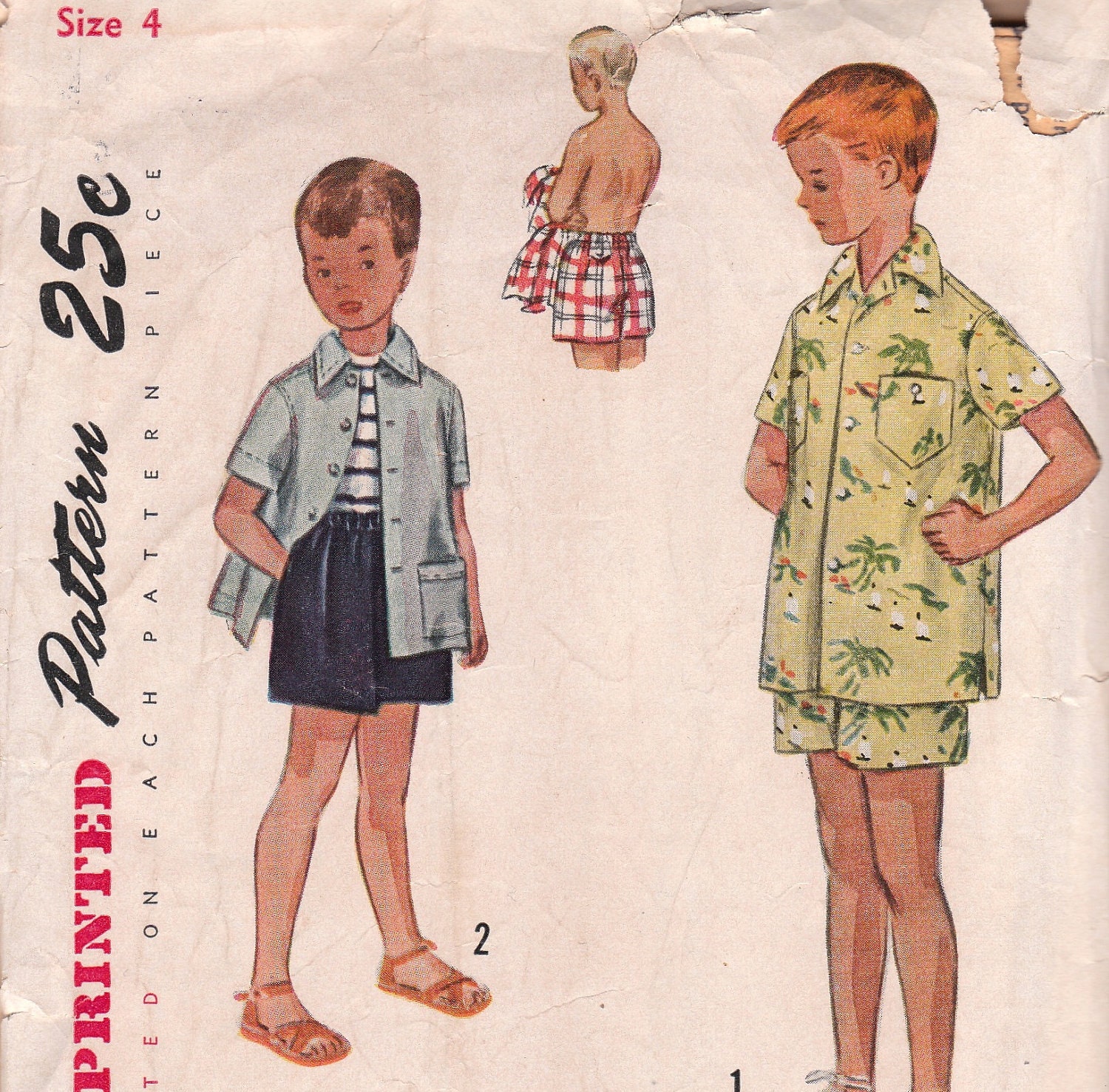 1950s Boys Beach Shirt & Swim Shorts Pattern Simplicity 3246 Size 4