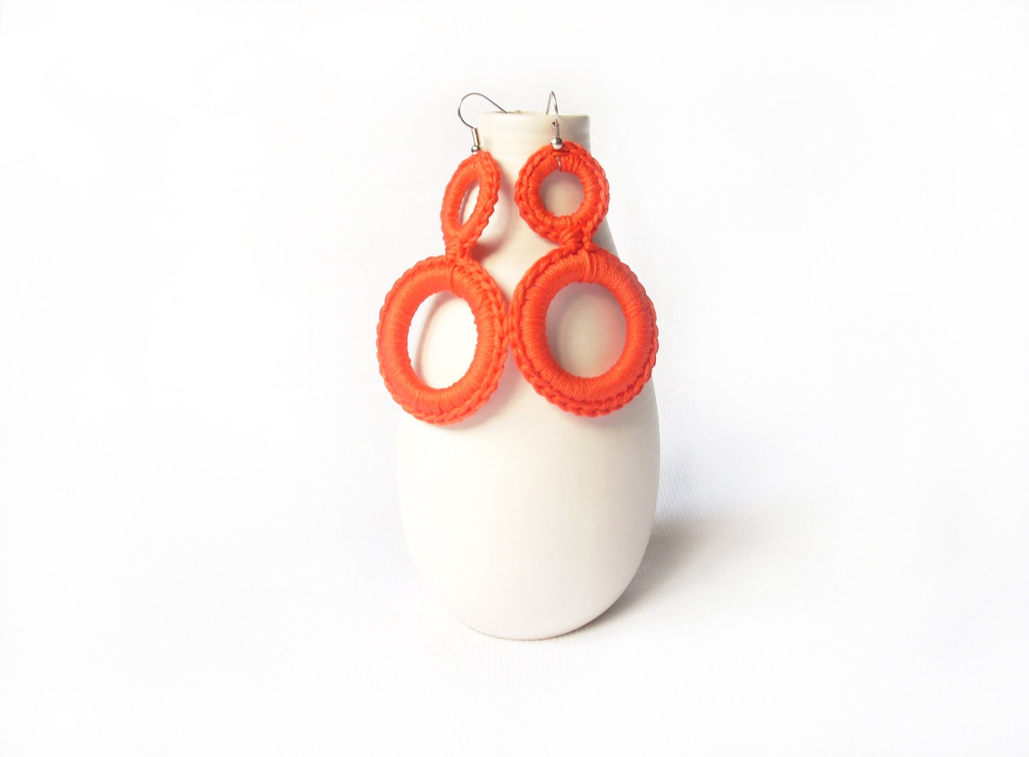 Earrings tangerine cotton crochet. Handmade textile jewelry by Aliquid