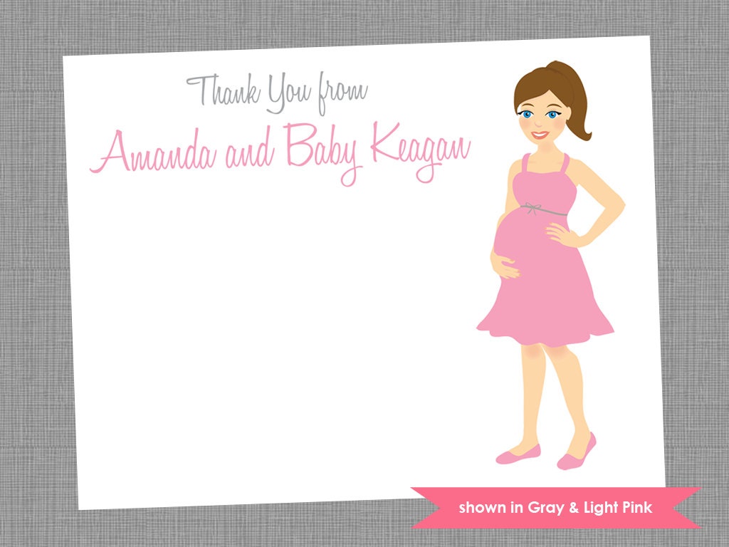 Baby Shower Thank You Note Cards - Personalized Mom-to-Be Printed Note Card Set - Colors Customizable Il_570xn