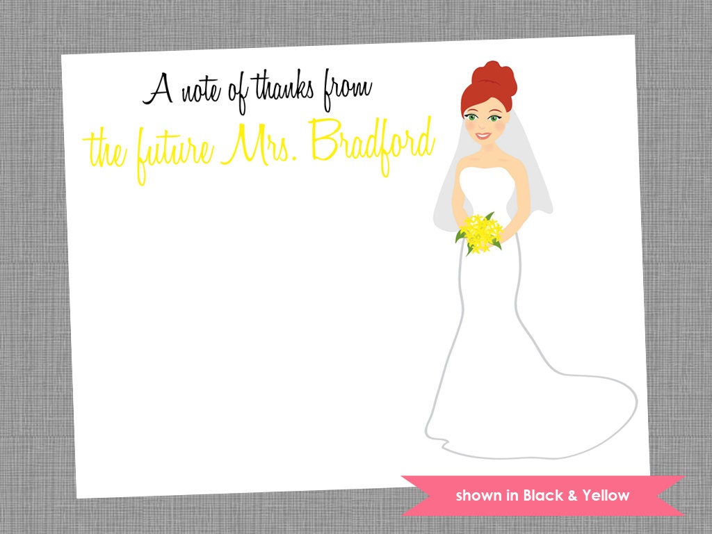 Bride Thank You Note Cards - Personalized Bridal Shower Printed Note Card Set - Colors Customizable Il_570xn