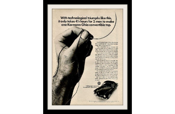 KARMANN GHIA 1967 Volkswagen Car Ad Print "Only 4-1/2 Hours" Vintage VW Advertising Wall Art Decor
