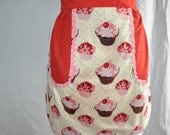 Womens half apron in Cupcakes, with large pocket.  Ready to ship.