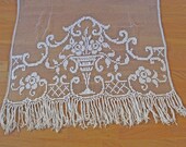 antique filet lace French curtain with fringing