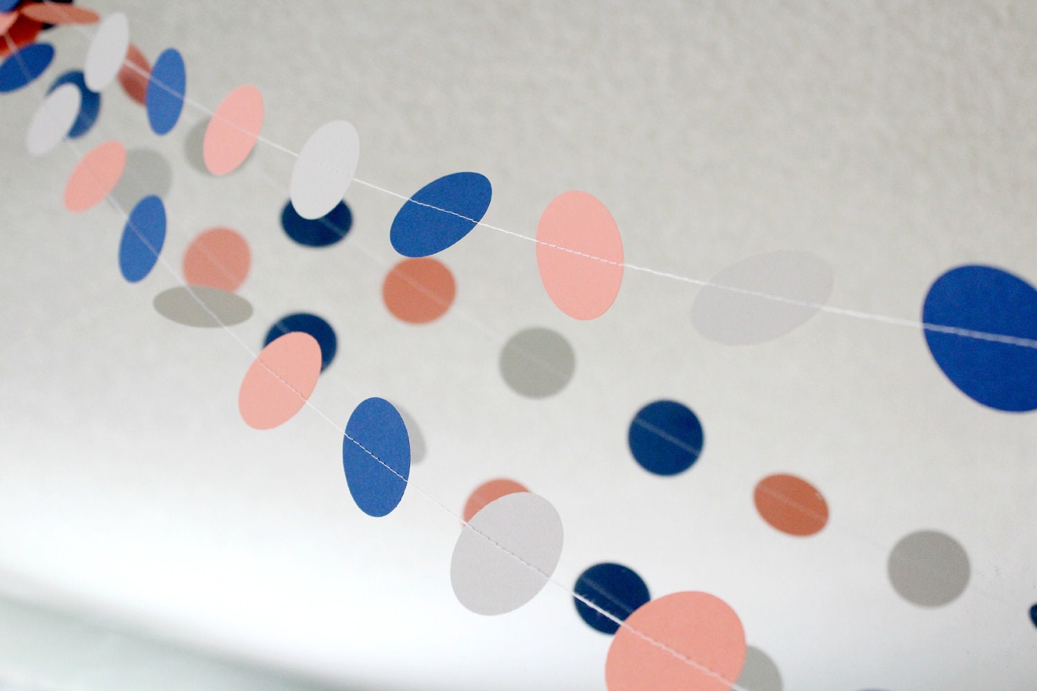 Navy, Light Coral, Gray 12 ft Circle Paper Garland- Wedding, Birthday, Bridal Shower, Baby Shower, Party Decorations