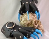 Black Leather Gothic Steampunk Blue Claw Gauntlets / Gloves