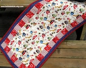 Quilted Table Runner, Rural Americana, red, white and blue,