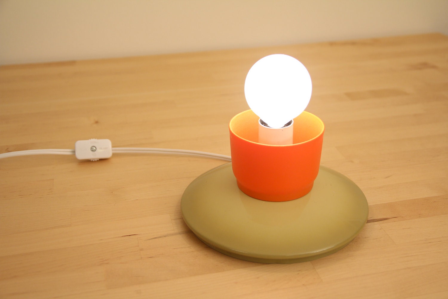 Tupperware Accent Lamp Upcycled Vintage Orange and Mustard - Candelabra Vanity Globe Bulb