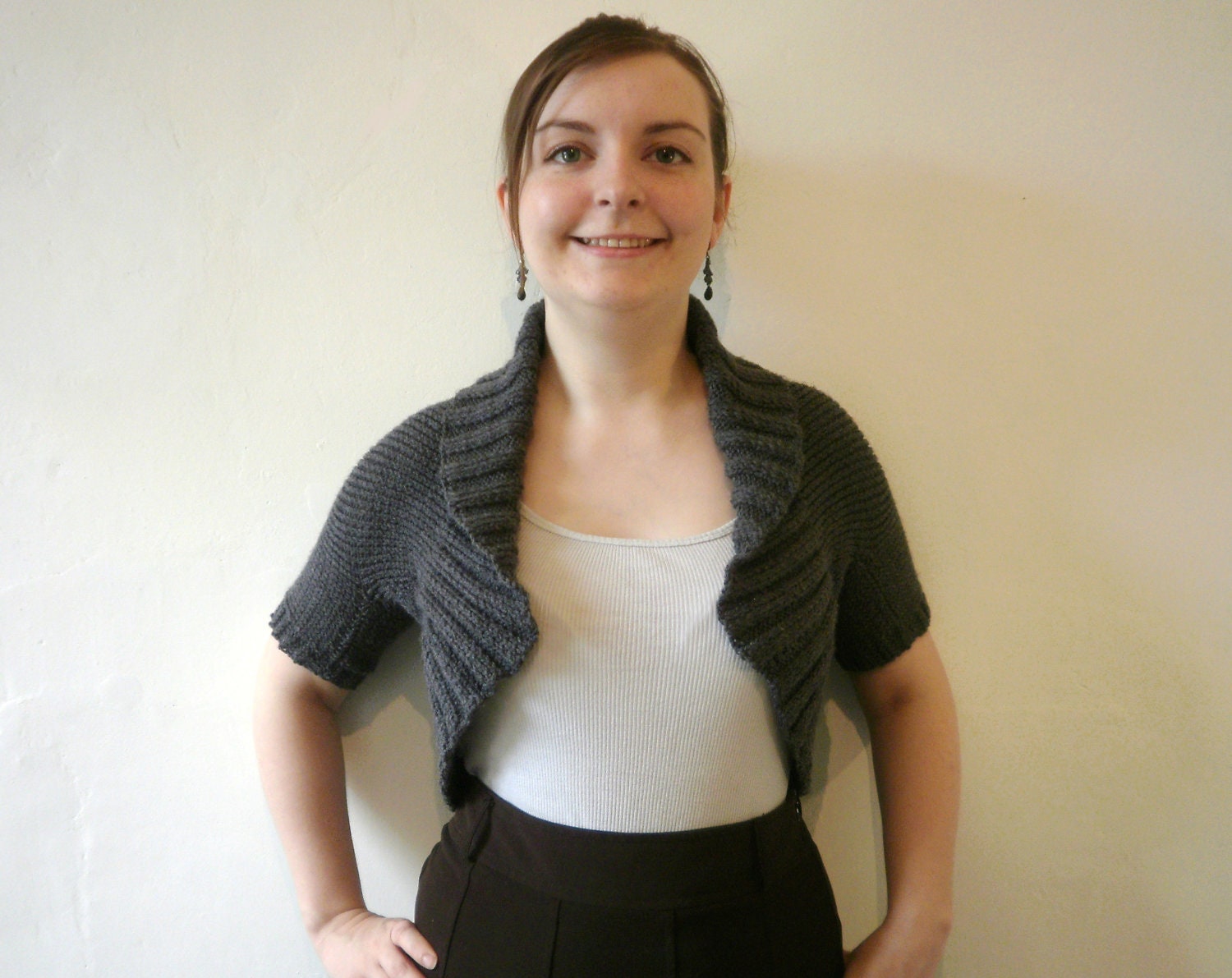 Grey shrug hand knitted