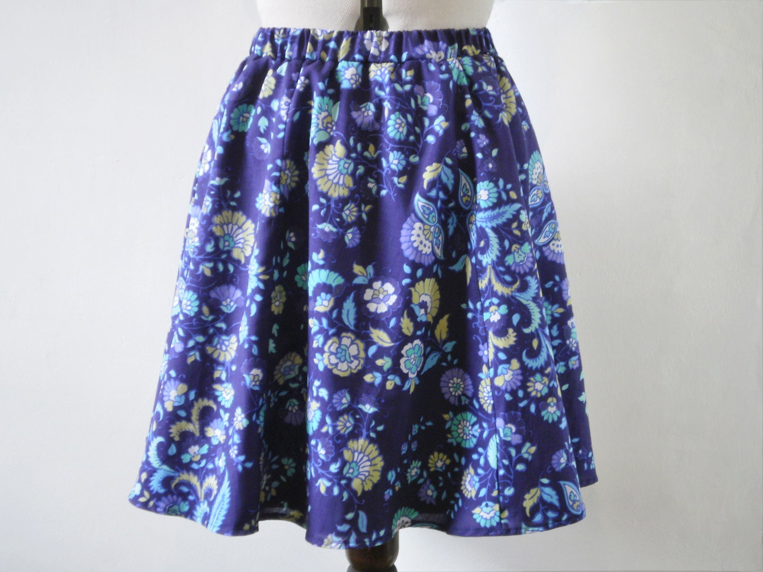 Floral blue skirt mini a line , short blue skirt