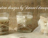 VINTAGE Lace tea candle votives for weddings, 10 hour burlap and IVORY LACE candles