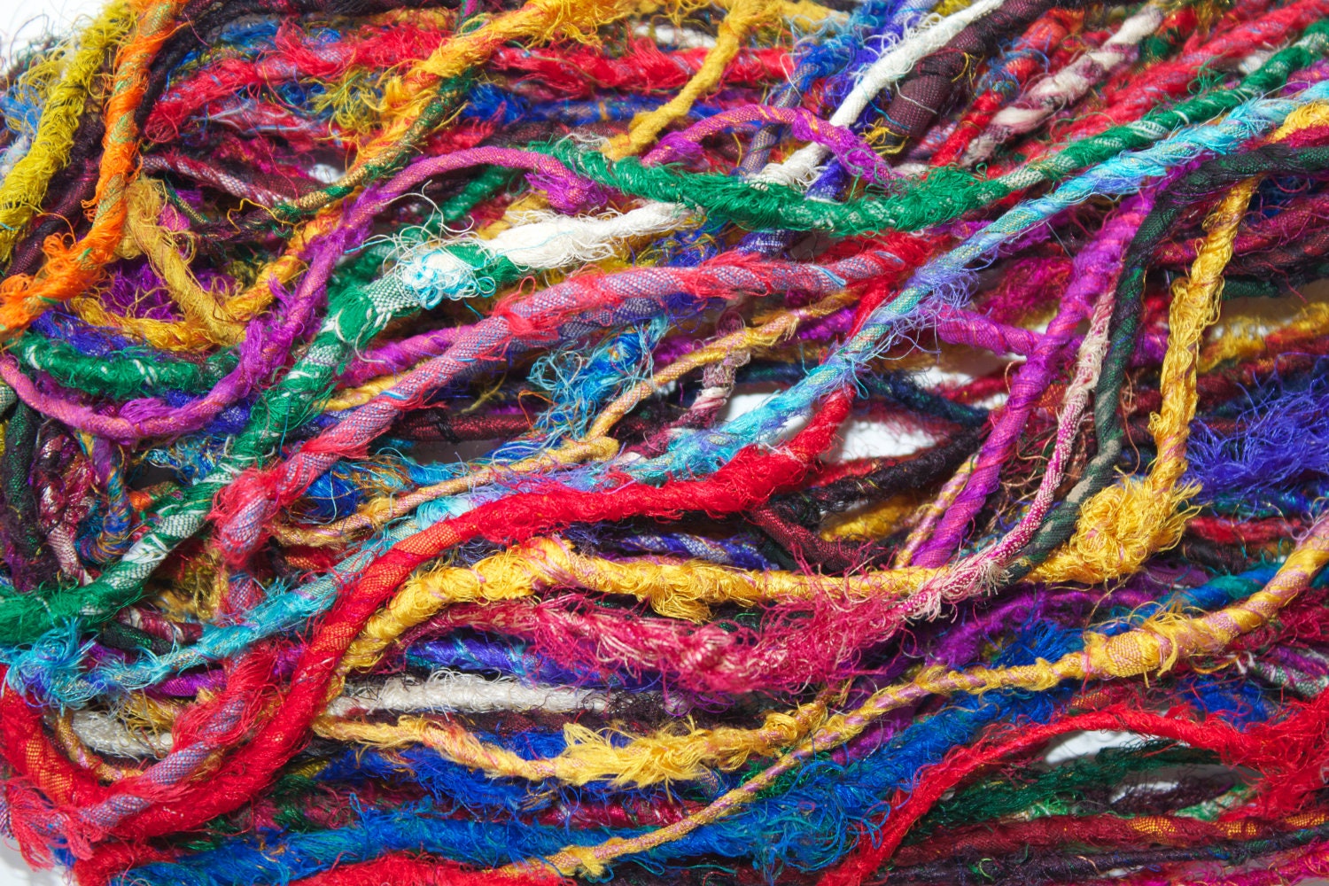Silk Sari Yarn - 60 yards of Hand Spun Rainbow Silk Fiber