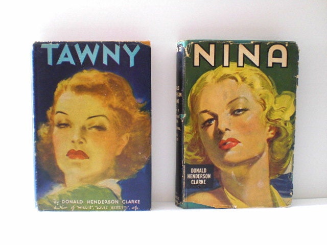 Antique romance books / glamour / home office decor / pulp fiction / collectible / man cave / 1940s sultry women / set of 2
