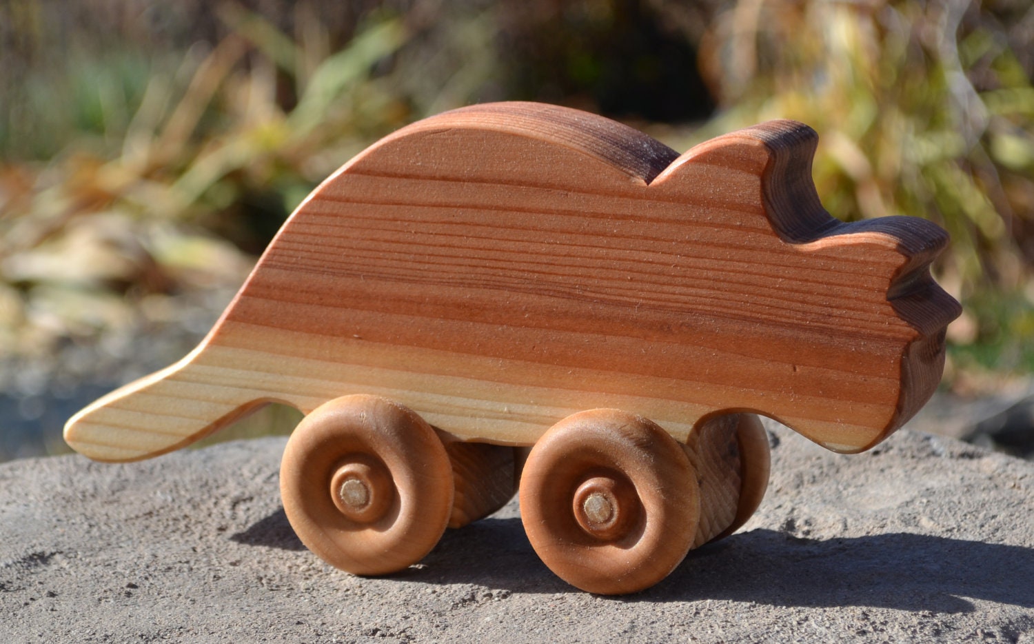 Redwood Push Triceratops, Handmade, Heirloom Toy