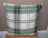 16" x 16" Handmade contemporary, modern green, beige and cream  check, cushion cover, pillow, pillow case, scatter cushion.