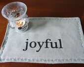 Mini Quilt Joyful Candle Mat -Hand printed with three layers