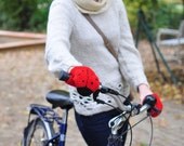 LADYBUG BIKE HANDWARMERS Gloves Wool Crochet Winter Cold Days Unisex Woman Teens Red BlackCozy Gift