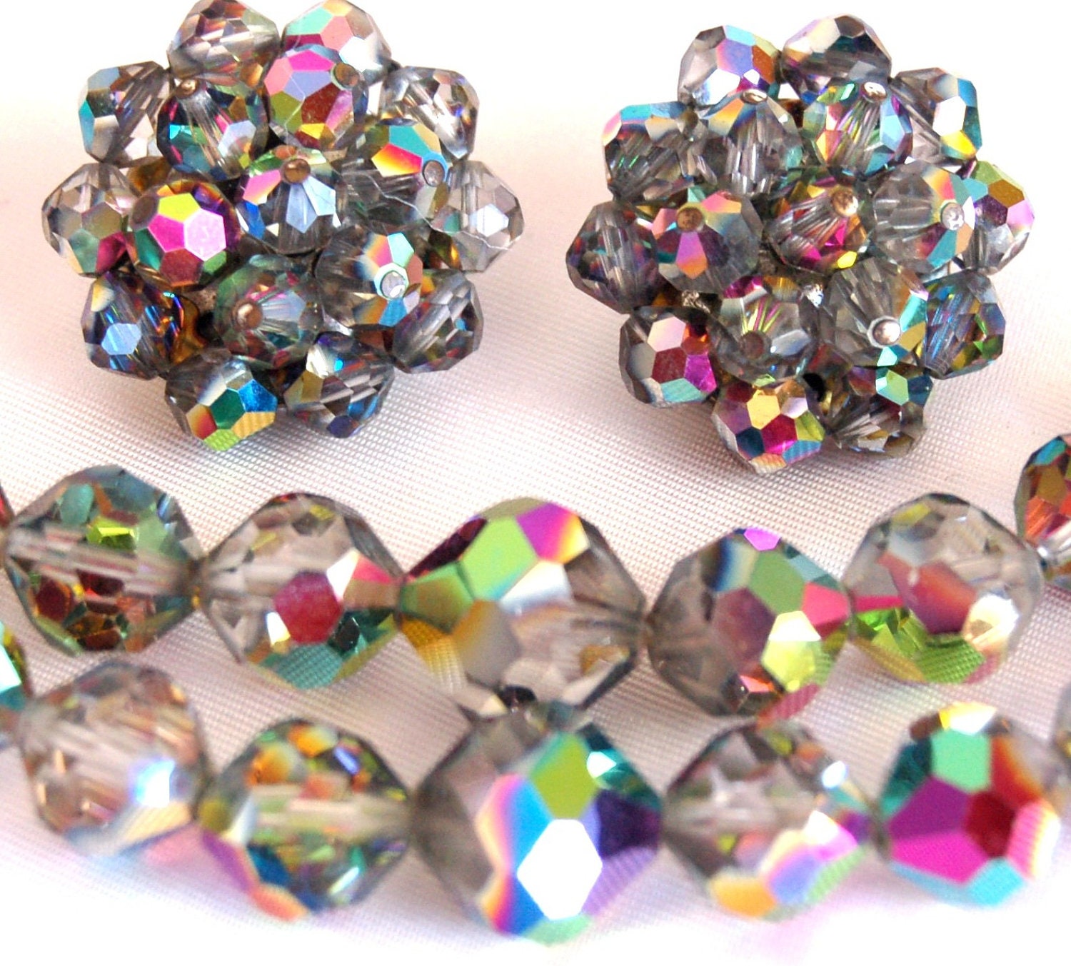 Laguna Carnival Crystal Glass Necklace Earring Set Demi Parure