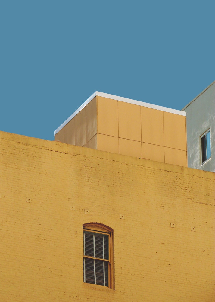 5x7 SALE - Urban Pop - Modern Architecture Art Print, Abstract Street Photography, Digital Collage, Mustard Blue