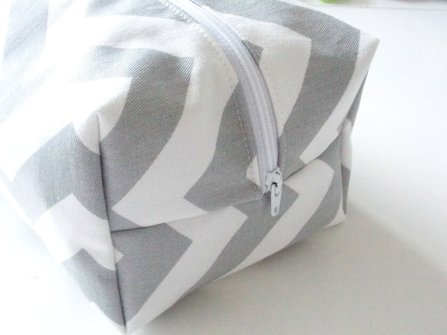 Grey chevron Make up Bag  - Cosmetic Pouch -  Lunch Bag - Wet Bag -Waterproof Bag