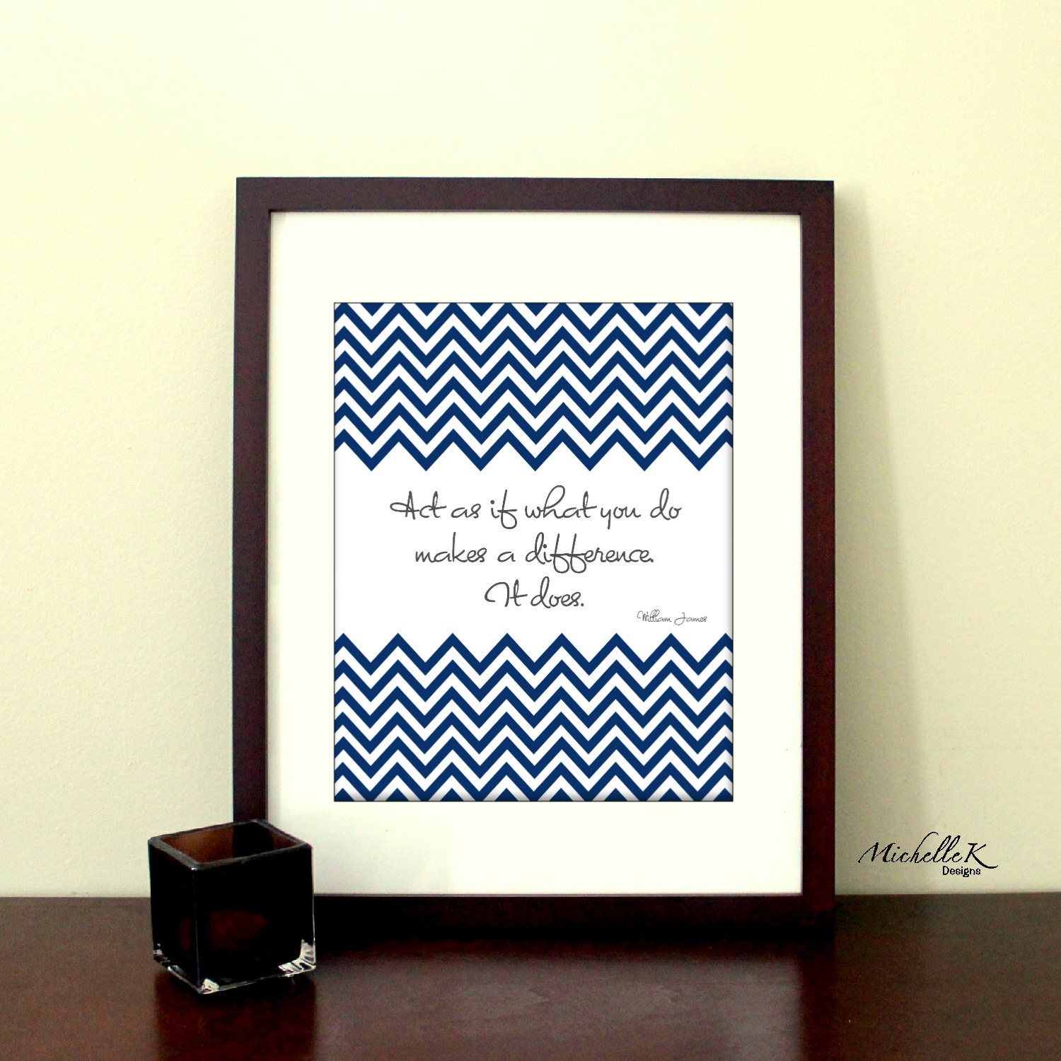 8"x10" Printable Art - "Act as if what you do makes a difference." in Navy Chevron - Available as an Instant Download