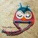 Children's Sleepy Owl Pink and Blue Girlie Girls Earflap Crochet Hat