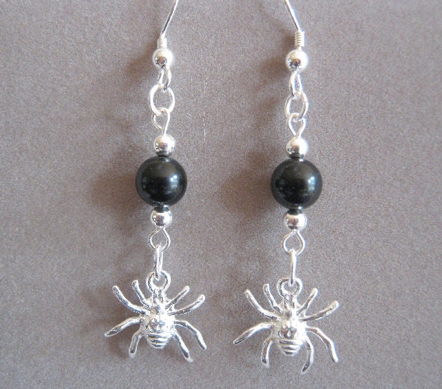 Arachne Sterling Silver and Jet Genuine Gemstone Earrings