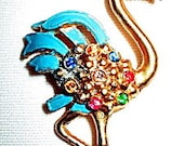 Art Deco Brooch Blue Enamel Flamingo Rhinestone 1930s Vintage Wedding Jewelry